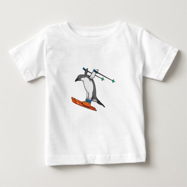 Camiseta Pinguim como saltador de esqui com Esqui (Frente)