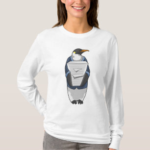 Camiseta Pinguim como Secretário com Pilha de Papel