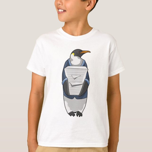 Camiseta Pinguim como Secretário com Pilha de Papel (Frente)