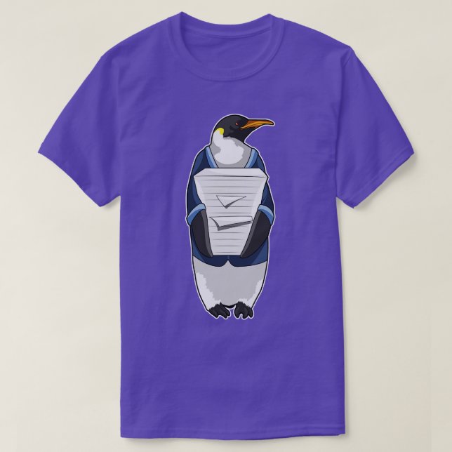 Camiseta Pinguim como Secretário com Pilha de Papel (Frente do Design)