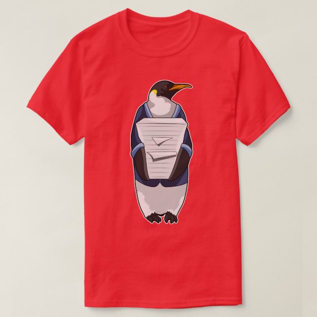 Camiseta Pinguim como Secretário com Pilha de papel (Frente do Design)