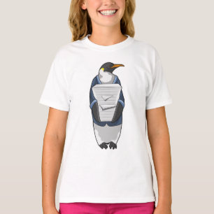 Camiseta Pinguim como Secretário com Pilha de Papel