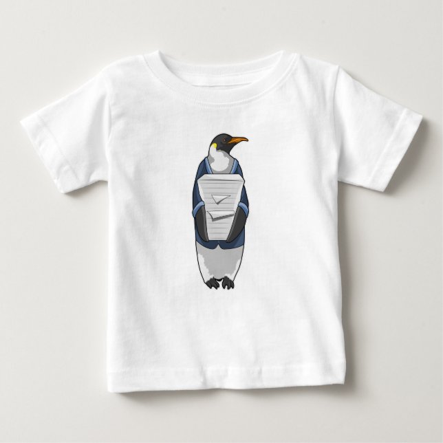 Camiseta Pinguim como Secretário com Pilha de Papel (Frente)