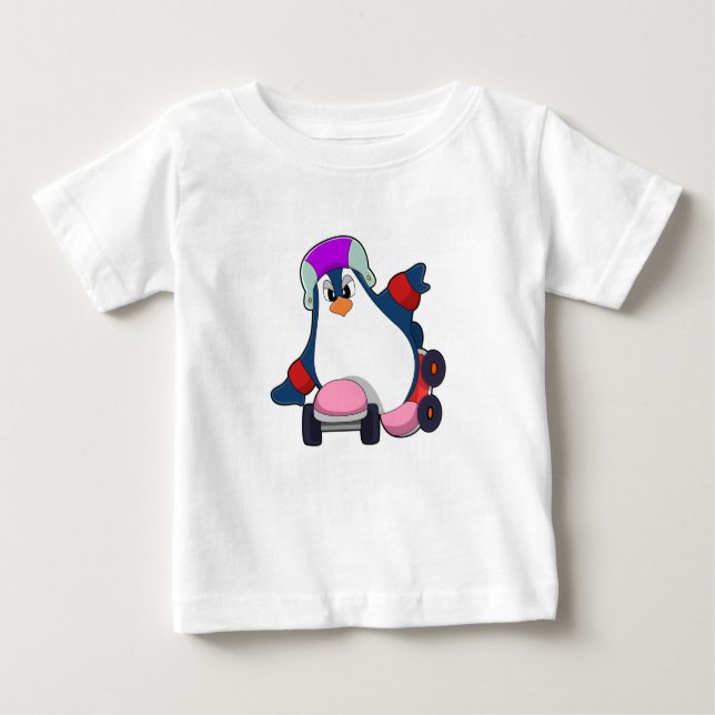 Camiseta Pinguim como skater em linha com Skates em linha (Frente)