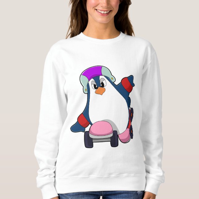 Camiseta Pinguim como skater em linha com Skates em linha (Frente)
