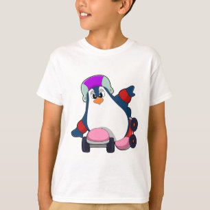 Camiseta Pinguim como skater em linha com Skates em linha