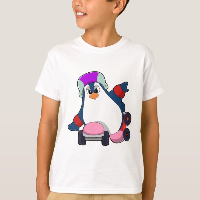 Camiseta Pinguim como skater em linha com Skates em linha (Frente)
