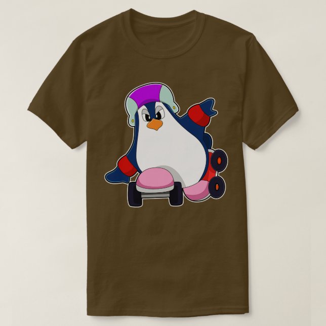 Camiseta Pinguim como skater em linha com Skates em linha (Frente do Design)