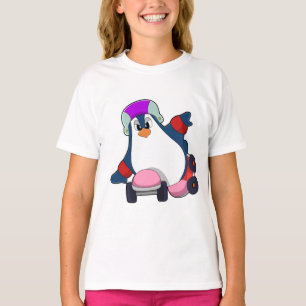 Camiseta Pinguim como skater em linha com Skates em linha