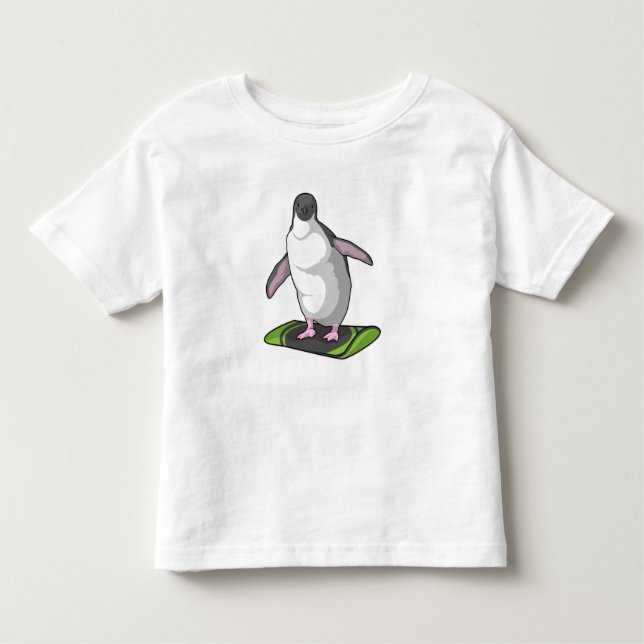 Camiseta Pinguim como Snowboarder com Snowboard (Frente)