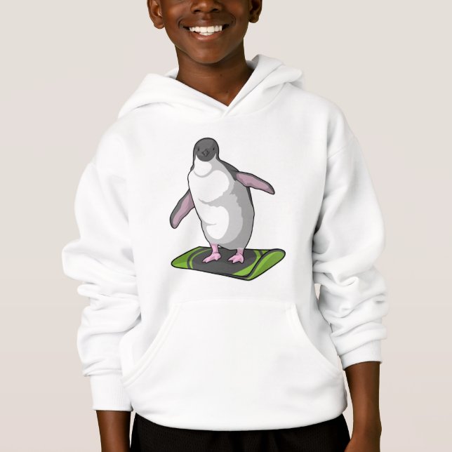 Camiseta Pinguim como Snowboarder com Snowboard (Frente)