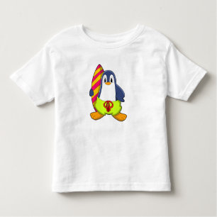 Camiseta Pinguim como Surfer com Surfboard