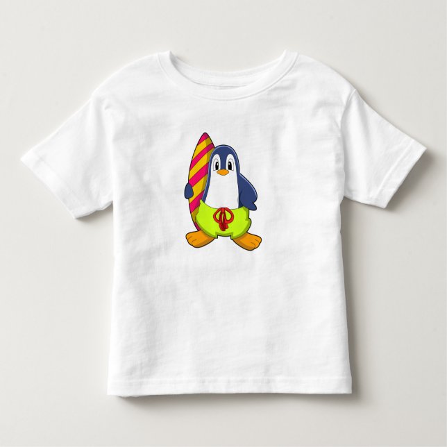 Camiseta Pinguim como Surfer com Surfboard (Frente)