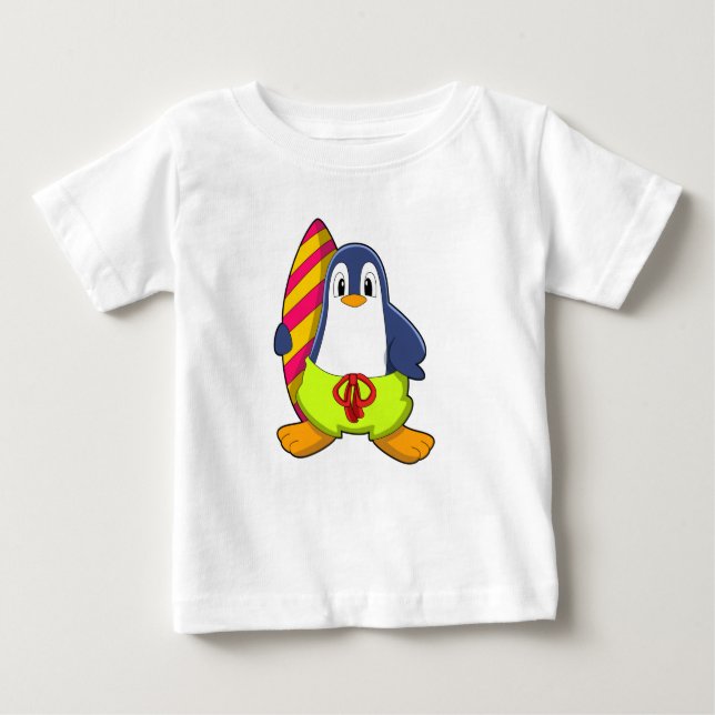 Camiseta Pinguim como Surfer com Surfboard (Frente)
