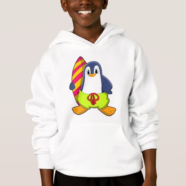 Camiseta Pinguim como Surfer com Surfboard (Frente)