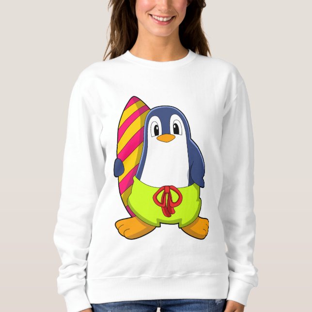 Camiseta Pinguim como Surfer com Surfboard (Frente)
