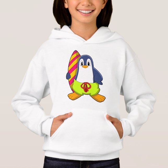 Camiseta Pinguim como Surfer com Surfboard (Frente)