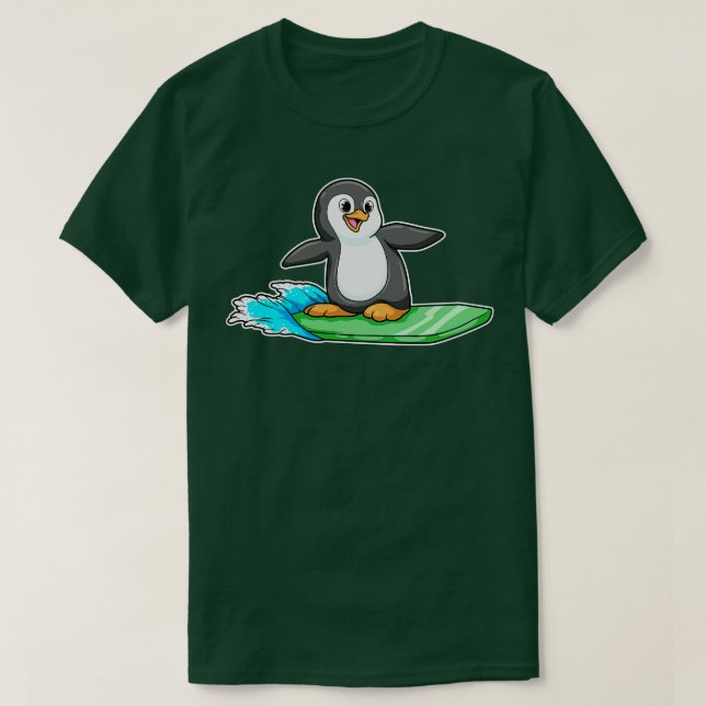 Camiseta Pinguim como Surfer com Surfboard 1 (Frente do Design)