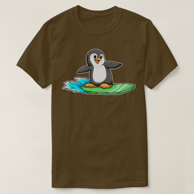 Camiseta Pinguim como Surfer com Surfboard 2 (Frente do Design)