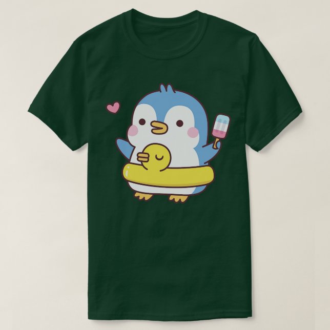 Camiseta Pinguim Cortado Com Piscina De Pato Flutuante (Frente do Design)