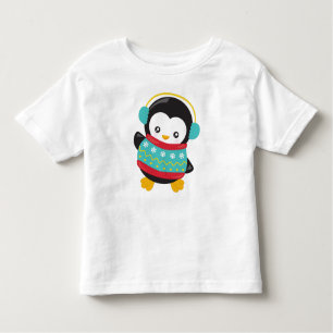 Camiseta Pinguim Cortado, Pinguim Com Suéter, Maçãs De Ouvi