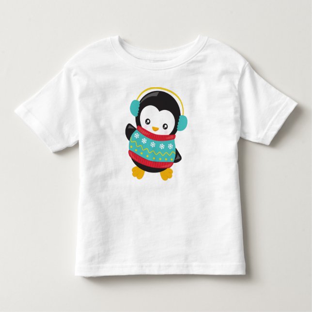 Camiseta Pinguim Cortado, Pinguim Com Suéter, Maçãs De Ouvi (Frente)