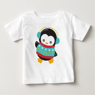 Camiseta Pinguim Cortado, Pinguim Com Suéter, Maçãs De Ouvi