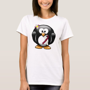 Camiseta Pinguim da fita de Borgonha e de marfim
