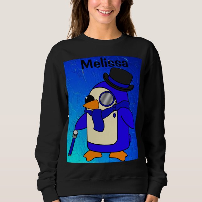 Camiseta Pinguim de desenho animado bonito azul escuro (Frente)