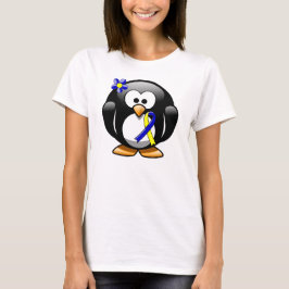 Camiseta Pinguim de Fita de Consciência Azul e Amarelo