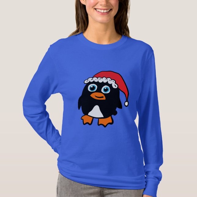 Camiseta Pinguim de Gorro de Papai Noel (Frente)