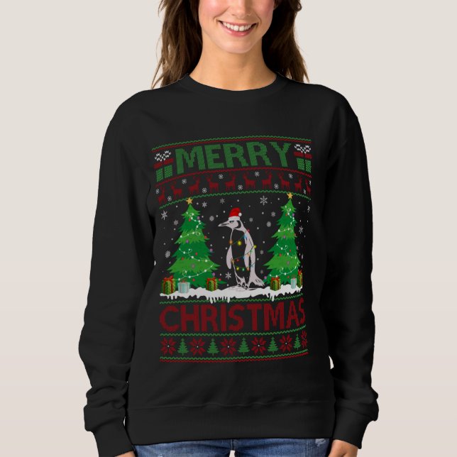 Camiseta Pinguim de Iluminação de Árvore de Natal Feia (Frente)