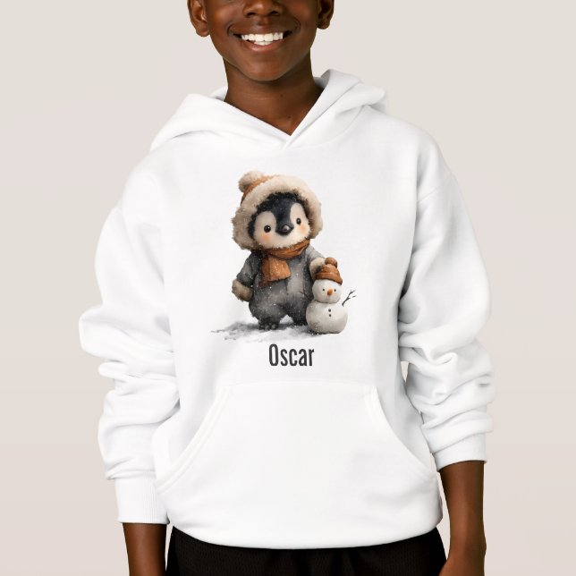 Camiseta Pinguim de Inverno com Desenho de Boneco de Neve (Frente)