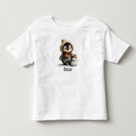 Camiseta Pinguim de Inverno com Desenho de Boneco de Neve