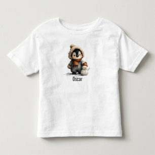 Camiseta Pinguim de Inverno com Desenho de Boneco de Neve