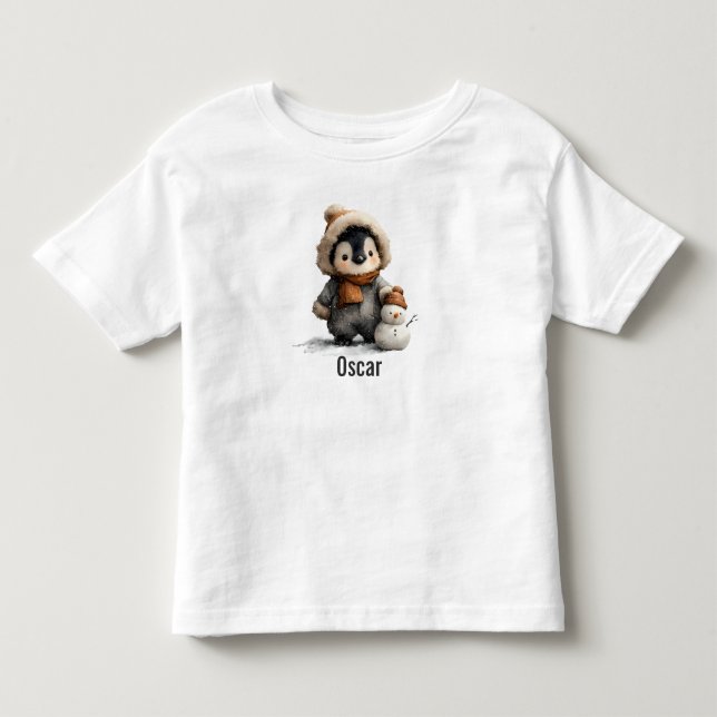 Camiseta Pinguim de Inverno com Desenho de Boneco de Neve (Frente)