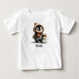 Camiseta Pinguim de Inverno com Desenho de Boneco de Neve