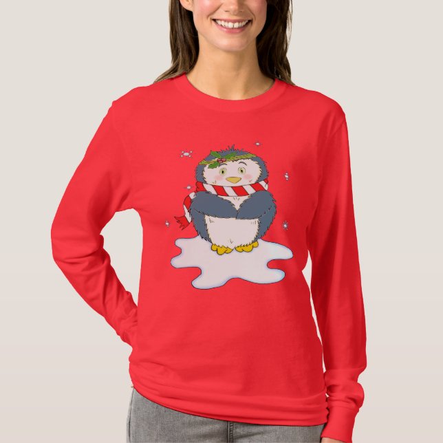 Camiseta Pinguim de Natal Adorável (Frente)