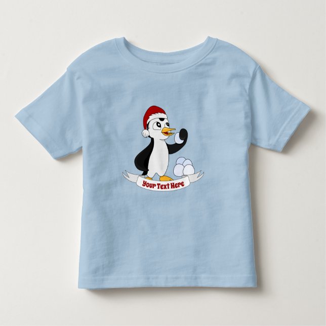 Camiseta Pinguim de Natal bonito com uma bola de neve Todd (Frente)