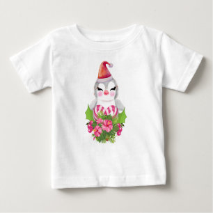 Camiseta Pinguim de Natal bonito em Santa Hat