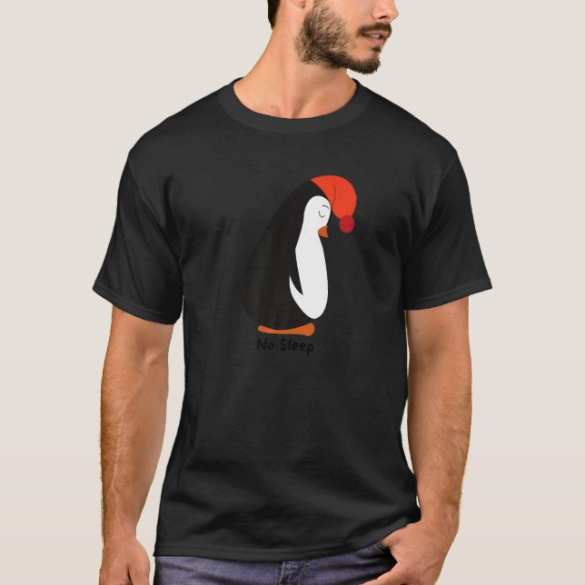 Camiseta Pinguim de Natal Bonito sem Dormir (Frente)