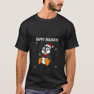 Camiseta Pinguim de Natal bonito Vestindo o Papai Noel segu