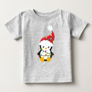 Camiseta Pinguim de Natal, Chapéu Santa, Luzes de Natal