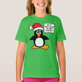 Camiseta Pinguim de Natal É tarde demais para ser um bom Bu
