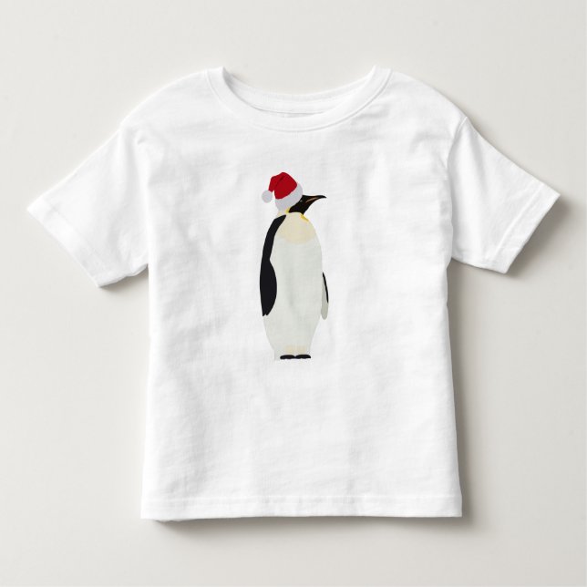 Camiseta Pinguim de Natal Engraçado Animal com Papai Noel (Frente)