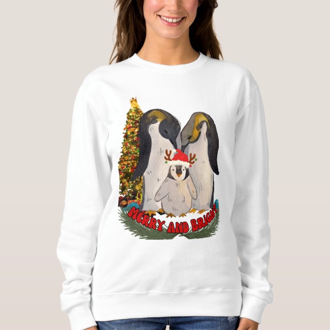 Camiseta Pinguim de Natal feliz e brilhante (Frente)