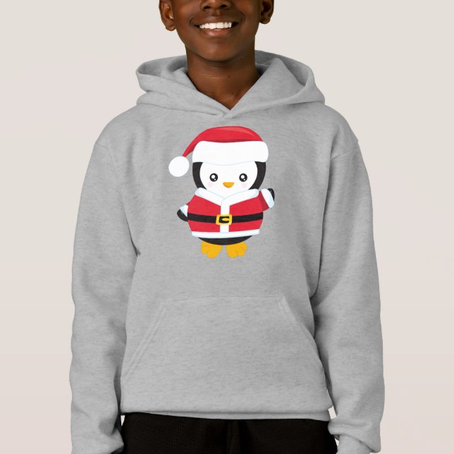 Camiseta Pinguim de Natal, Pinguim com Chapéu de Santa, Cin (Frente)