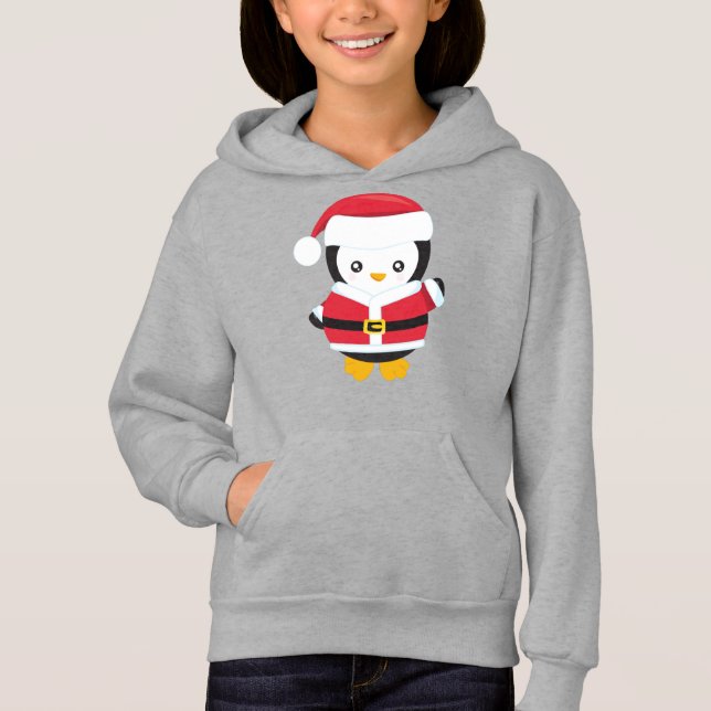 Camiseta Pinguim de Natal, Pinguim com Chapéu de Santa, Cin (Frente)