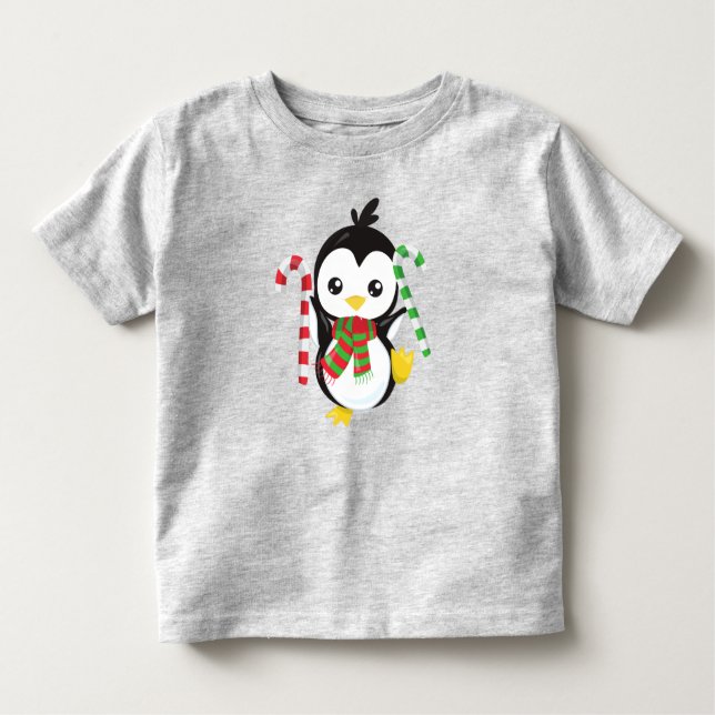 Camiseta Pinguim De Natal, Pinguim Com Scarf, Canela Doces (Frente)