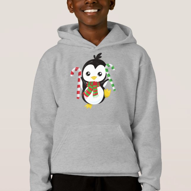 Camiseta Pinguim De Natal, Pinguim Com Scarf, Canela Doces (Frente)